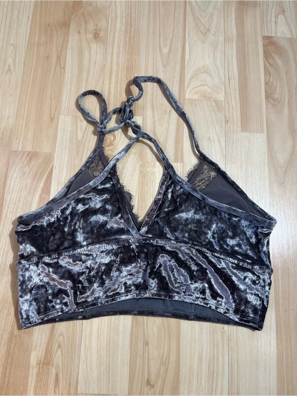 Aerie gray crushed velvet and lace longline bralette medium